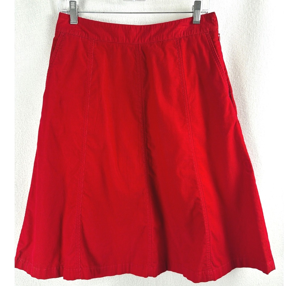 LL Bean Womens Red Corduroy Skirt Classic Fit A-Line Midi Pockets 6 Reg Academia